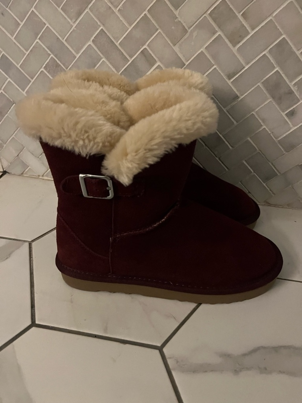 Style & Co. Burgundy Faux-Shearling Cuffed Winter Boots